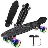 Skateboard Kinder Mädchen Jungen, Kinder Skateboard ab 5 Jahre, Penny Board Geschenke für Jugendliche Teenager Anfänger, Mini Cruiser 56cm, LED Leuchtrollen mit Skate T-Tool