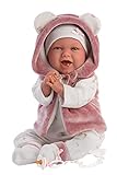 Llorens 1074070 L Puppe Mimi, mit blauen Augen und weichem Körper, Babypuppe inkl. rosa Outfit, Schnuller, Schnullerkette und weicher Decke mit süßen Öhrchen, 42cm