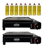 Campata tragbarer Gasgrill Set | Campinggrill | Balkon-Grill | Tischgrill | Gas Grill BBQ | inkl. Zubehör und Gaskartuschen | Schwarz (+8 Gaskartuschen)