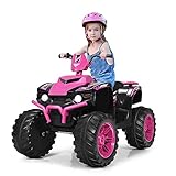 COSTWAY 12V Elektro Kinderquad mit Scheinwerfer, Mini Elektroquad mit Musik & Hupe, 4 Räder Kinder Quad 2,8-5 km/h, Kindermotorrad, Kinderauto, Elektroauto für Kinder ab 3 Jahren (Rosa)