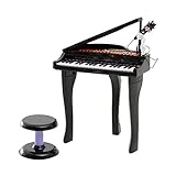 HOMCOM Kinder Klavier Mini-Klavier Piano Keyboard Musikinstrument MP3 USB inkl. Hocker 37 Tasten Schwarz
