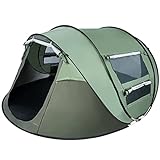 arvioo Pop Up Zelt, Wurfzelt 3-4 Personen Anti-UV Camping Zelt, 3s Automatische Öffnung, Belüftung, Tragbar Campingzelt mit Vorzelt und Fenster für Trekking Festival, 280x200x120 cm, Grün