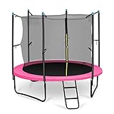 Klarfit Trampolin, Kindertrampolin rutschfest, Sicheres Bodentrampolin mit Randabdeckung, Leiter & Sicherheitsnetz, Trampolin Outdoor, Spielzeug für den Garten, Fitness Trampolin für Kinder 5-9 Jahre