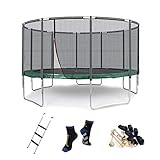 Ampel 24 Outdoor Trampolin 430 cm grün mit außenliegendem Netz, gepolsterten Stangen, Stabilitätsring, Leiter & Windsicherung, Belastbarkeit 160 kg, 1 Paar Antirutsch-Socken extra