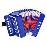 LIEKE Kinder Akkordeon,10 Tasten Knopf Accordion Ziehharmonika Musikinstrument Geschenk für Erwachsene Studenten Anfänger (Blau)