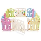 Baby Vivo Laufgitter Laufstall Baby Absperrgitter Krabbelgitter Schutzgitter für Kinder aus Kunststoff mit Tür und Spielzeug erweiterbar