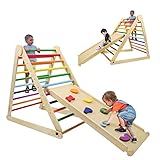 YOLEO 3 in 1 Kletterdreieck klappbares Klettergerüst Set Holz Erweiterbares Sprossendreieck mit Rutsche/Kletterwand für Indoor/Outdoor,Montessori-Spielzeug für Kleinkinder ab 3 Jahren belastbar 60kg