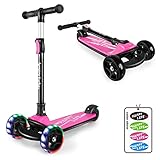 besrey Scooter Kinder Roller, der sichere Premium Dreiradscooter mit PU LED Leuchtenden Räder, Faltbarer Höhenverstellbarer KinderRoller, Leicht Belastbarkeit bis 50 kg, ab Kleinkind Junge Mädchen