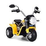 COSTWAY 6V Elektro Motorrad mit Hupe und Scheinwerfer, Dreirad Kindermotorrad, Elektromotorrad, Kinderfahrzeug 3-4 km/h für Kinder ab 3 Jahren (Gelb)