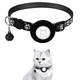 Airtag Katzenhalsband, Reflektierendes Katzen Airtag Halsband mit Airtag Katzenhalsband Halter, Kompatibel mit Apple Airtag für Jungen, Mädchen, Katzen, Welpen (Schwarz)