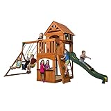 Backyard Discovery Spielturm Holz Atlantic | Stelzenhaus für Kinder mit Rutsche, Schaukel, Kletterwand | XXL Spielhaus / Kletterturm für den Garten