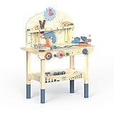 ROBUD Werkbank Holz Kinder Werkzeugbank Set Große Holzspielwerkzeug Kleine Kinder Bauwerkstatt Spielzeug Geschenk