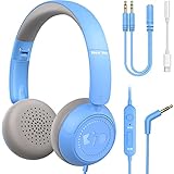 Kinder Kopfhörer New Bee Kabel Kinderkopfhörer mit Mikrofon zum Lernen für Jungen und Mädchen Headset Kinder mit Lautstärkebegrenzer 85dB 94dB für Phone Pad PC Laptop Tablet (Blau)