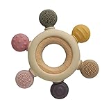 Arudyo Beißring aus Silikon BPA-frei Baby Beißring Spielzeug Baby Ruder Greifling Beißring Baby Zahnen Nursing Zubehör mit Hölzern Ring (Khaki)