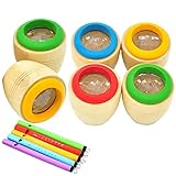 mengger 6Pcs Holz Kaleidoskop Kinder Tragbares Mini-Holz Klassisches mit Bienenaugen Effekt Baby Lernpuzzle Spielzeug optische Lehrmittel Klassisches Spiel Mit 4Pcs Mini-Vogelflöte