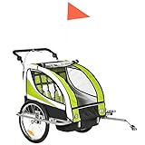 HOMCOM Kinderanhänger Fahrradanhänger Kinder Anhänger für 2 Kinder Regenschutz atmungsaktiv Grün+Schwarz 155 x 88 x 108 cm