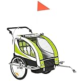 HOMCOM Kinderanhänger Fahrradanhänger Kinder Anhänger für 2 Kinder Regenschutz atmungsaktiv Grün+Schwarz 155 x 88 x 108 cm