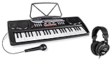 McGrey BK-4910BK Keyboard Set - Kinder Keyboard mit 49 Tasten - Einsteigerkeyboard mit 16 Sounds und 10 Rhythmen - Piano mit Mikrofon für Gesang und Notenständer - Inkl. Kopfhörer - Schwarz