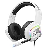 ZIUMIER Z66 Gaming Headset Weiß für PS4 PS5 PC Xbox One Laptop, Gamer Kopfhörer mit Noise Cancelling Mikrofon, Buntes RGB Licht, Bass 3.5mm Surround Sound 50MM Treiber