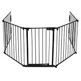 VOUNOT Kaminschutzgitter Metall, 5 Elemente inkl. Sicherheitstür, Konfigurationsgitter Faltbar, Schwarz 300x75 cm (1er Pack)