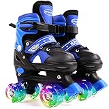 Ceestyle Verstellbare Rollschuhe für Kinder, Classic Disco Roller, Leuchtenden Rädern, Größenverstellbare Atmungsaktiv Quad Skates, Verstellbar von 27 bis 37, 4 Größen, Jungen und Mädchen, Blau M