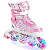 Hikole Inliner für Kinder und Damen, Verstellbare Mädchen Inline Skates Rollschuhe mit Allen Leuchtenden Rädern, Inliner Skates Klingen für Anfänger Mädchen Jungen Damen Herren