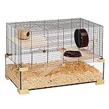 Ferplast Käfig für Hamster oder Mäuse KARAT 80 Kleine Nagetiere, Zwei Ebenen mit Zubehör, aus Glas und Metallgitter