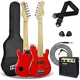 3rd Avenue E-Gitarrenset für Kinder in 1/4-Größe, Junior-Gitarre für Anfänger, tragbarem Verstärker mit 5 W, Kabel, Tasche, Plektren und Gurt – in Rot