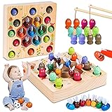 COOJOMMY Magnetische Angelspiel Holzspielzeug, 2 in 1 Montessori Spielzeug Magnettafel Fischspielzeug aus Holz Geschenk ab Mädchen Jungen Kinder Lernen Spielzeug,Fit ab 3 4 5 Kind, Habe EIN Patent