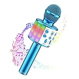 Wowstar Bluetooth Mikrofon Karaoke, Drahtloses LED Karaoke Mikrofon mit Lautsprecher Tonaufnahme für Party Podcast Familie, Kompatibel mit Android IOS PC - Geschenke für Erwachsene und Kinder (Blau)