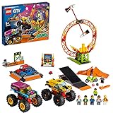 LEGO 60295 City Stuntz Stuntshow-Arena, Set mit Monster Trucks, Spielzeugautos, Motorrad, Feuerreifen und 6 Minifiguren, Geschenkideen für Kinder