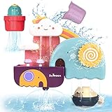 GILOBABY Baby Badespielzeug Set, Badewannenspielzeug mit Tasse, Bär und Kaktus, Wasserspielzeug Badewanne Geschenke für Kinder Jungen und Mädchen ab 2 Jahre