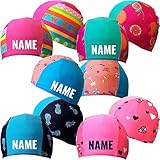 Kinder Badekappe Multicolor mit Namen Bedruckt | Schwimmkappe Badehaube Schwimmhaube mit Name (Aqua - Ananas)