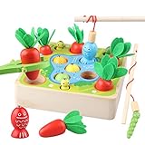 Sunarrive 3-in-1 Angelspiel aus Holz - Fische Angeln Spiel Holzspielzeug - Montessori Motorik Spielzeug - Motorikspielzeug - Lernspielzeug - Lernspiele - Geschenk für Kinder Kleinkind ab 2 3 Jahre