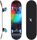 Skateboard Komplettboard Erwachsene Kinder 31x 8 Zoll Skateboards Doppel Kick Deck, ABEC-11 Kugellager, 7-lagigem Ahornholz Geschenke für Jugendliche Mädchen Teenager, mit All-in-One Skate Tools