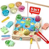 MTaoyac Montessori Spielzeug,Magnetisches Angelspiel Holzspielzeug 5in1,Clip Beads Brettspiel,Domino Steine, Lernspielzeug Matching Game,Toy Puzzle Brettspiel , für Kinder im Alter spielzeug ab 3 jahr