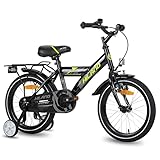 HILAND 16 Zoll Jungen Kinderfahrrad für Jungen mädchen Kinder ab 4+ Jahren mit Rücksitz/Gepäckträger, Handbremse und Rücktritt schwarz