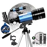 Aomekie Teleskop Kinder Einsteiger 70MM Teleskop Astronomie mit Smartphone Adapter Aluminium Stativ Barlow und Umkehrlinse