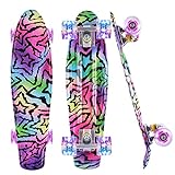 Caroma Skateboard Komplette 55 cm Mini Cruiser Skateboard für Kinder Jungen Mädchen Erwachsene, Retro-Skateboard, ABEC-7 Kugellager, LED-Blitzräder, für Anfänger