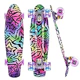 Caroma Skateboard Komplette 55 cm Mini Cruiser Skateboard für Kinder Jungen Mädchen Erwachsene, Retro-Skateboard, ABEC-7 Kugellager, LED-Blitzräder, für Anfänger