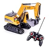 Highttoy Ferngesteuerter Bagger, 6 Kanal RC Bagger für Jungen Bagger Traktor Spielzeug mit Lichtern und Ton 1:24 Ferngesteuertes Bagger LKW Spielzeug für Kinder