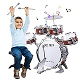 Kinderschlagzeug，Musikinstrumente Set Bass 5 Trommeln 1 Becken 1 Hocker 2 Drumsticks Jazz Rock Drum Set Kindergeburtstag Weihnachten Ideales Geschenk für Kinder ab 3 Jahre, Metallisch Rot