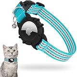 AirTag Katzenhalsband,Integriertes Apple Air Tag Katzenhalsband, Reflektierendes GPS-Katzenhalsband mit AirTag-Halterung und Glocke, Leichte Tracker-Katzenhalsbänder für Mädchen, Jungen, Katzen(Blau)