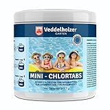 Veddelholzer 180 Chlor Mini Tabs. Schnelllösliche Chlortabletten für Pool Aufstellpool, Planschbecken, Kinderbecken, Kinderpools & Whirlpool Wasserpflege. Pool Zubehör Poolreinigung & Desinfektion