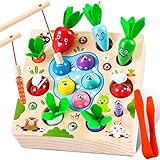 COOLJOY Magnetische Angelspiel Holzspielzeug Montessori Sortierspiel Karotte Passendes Spielzeug Lernspielzeug Magnettafel Holz Fischspielzeug Geschenk für Kinder