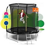 Klarfit Trampolin, Kindertrampolin rutschfest, Sicheres Bodentrampolin mit Randabdeckung, Leiter & Sicherheitsnetz, Trampolin Outdoor, Spielzeug für den Garten, Fitness Trampolin für Kinder 5-9 Jahre