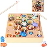 Luclay Magnetisches Angelspiel Holzspielzeug, Fische Angeln Spiel 2 Jahre, Angelspiel Holz ab 2 Jahre, 2 in 1 Montessori Lernspielzeug, Montessori Fischspielzeug Geschenk Spielzeug ab 1 2 3 Jahre