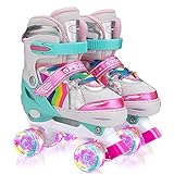 Sumeber Verstellbar Rollschuhe für Kinder,mit Leuchtenden Rädern Roller Skates Bequem und atmungsaktiv Quad Skates für Mädchen Rosa (S（30-34)…