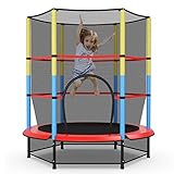 COSTWAY Ø140cm Gartentrampolin, Kindertrampolin mit verschließbares Sicherheitsnetz, Fitness Trampolin bis 45KG belastbar, Indoor-/Outdoortrampolin inkl. Sprungmatte, geeignet für Kinder ab 3 Jahre