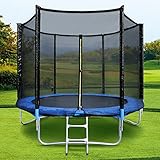 HomeMiYN Trampolin Ø 183/244/305/366cm Gartentrampolin mit Sicherheitsnetz, Trampolin mit Leiterkombination, UV-beständig wasserdichtes Outdoor-Trampolin für Kinder und Familien